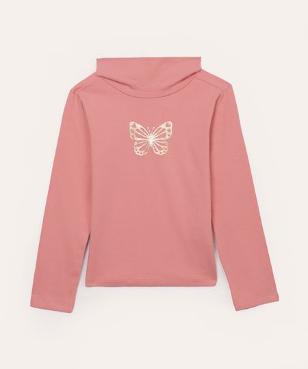 blusa de algodão infantil borboleta gola alta rosa 8