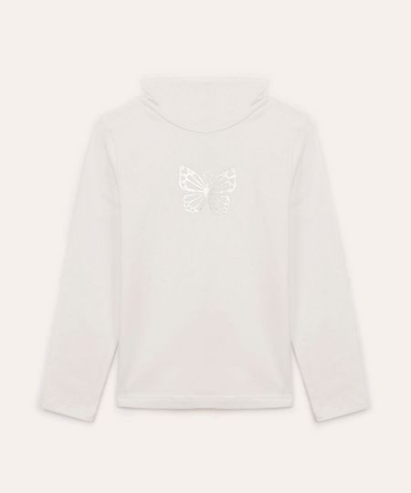 blusa de algodão infantil borboleta gola alta off white 12