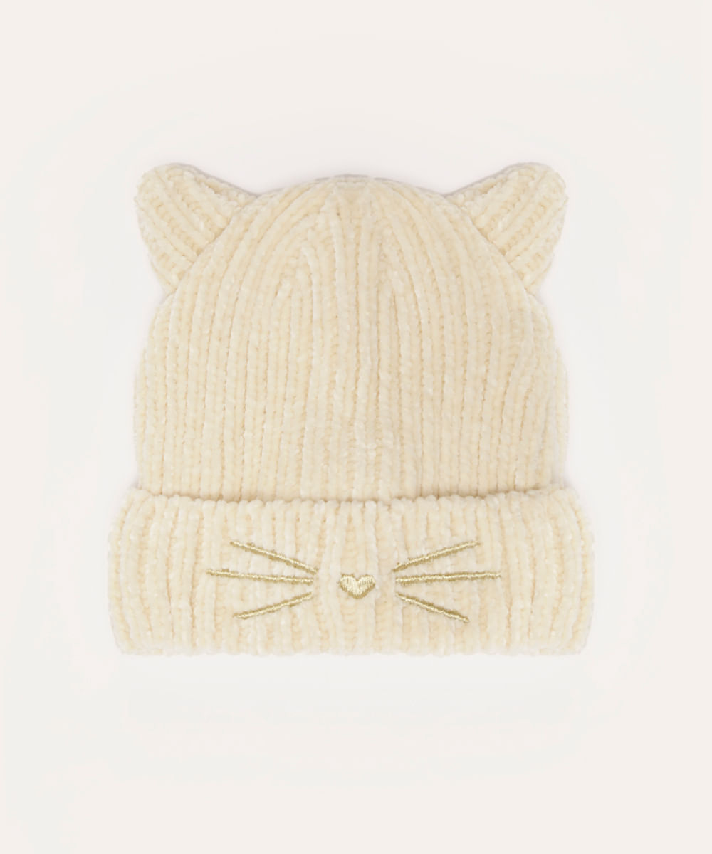 touca de tricot infantil gatinho off white