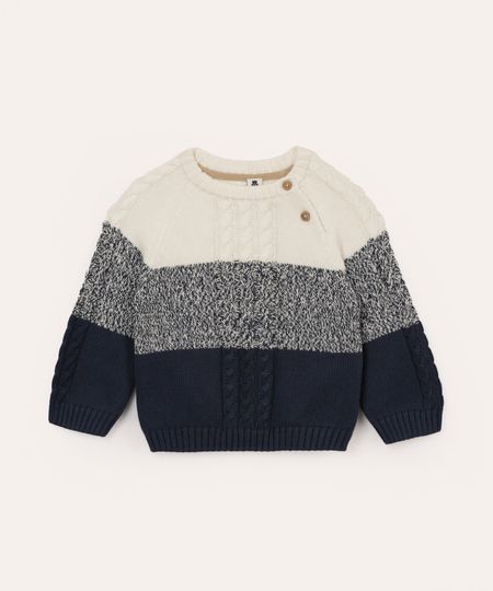suéter infantil de tricot bicolor azul marinho 0-3