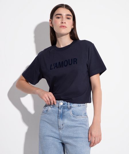 camiseta de algodão manga curta l'amour mindset azul marinho M