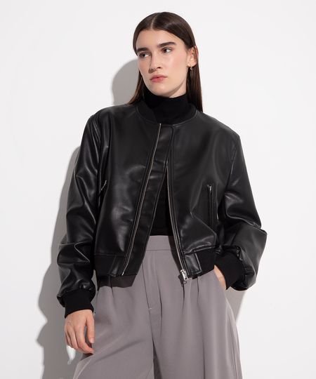 jaqueta bomber de poliuretano mindset preto PP