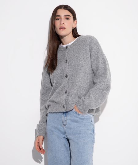 cardigan de tricot decote redondo mindset cinza M