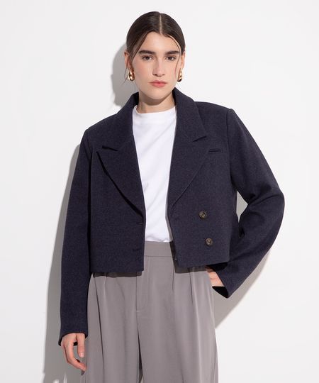 blazer cropped xadrez mindset azul marinho PP