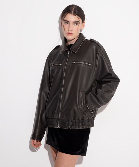 jaqueta oversized de poliuretano mindset preto PP
