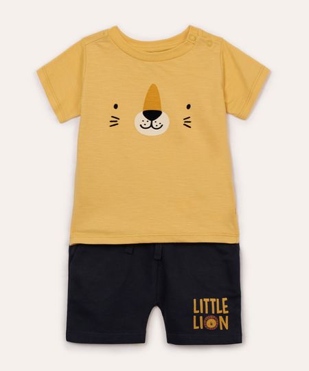 conjunto infantil de algodão leãozinho amarelo 0-3 conjunto infantil de algodão leãozinho amarelo 0-3