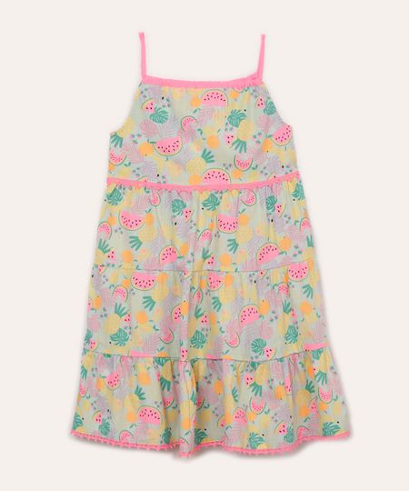 vestido de algodão infantil frutas com renda colorido 4