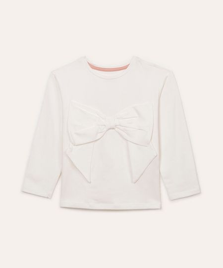 blusa de algodão infantil com laço branco 1