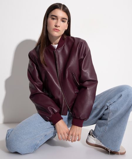 jaqueta bomber de poliuretano mindset vinho PP