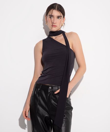 blusa ombro único com faixa mindset preto P