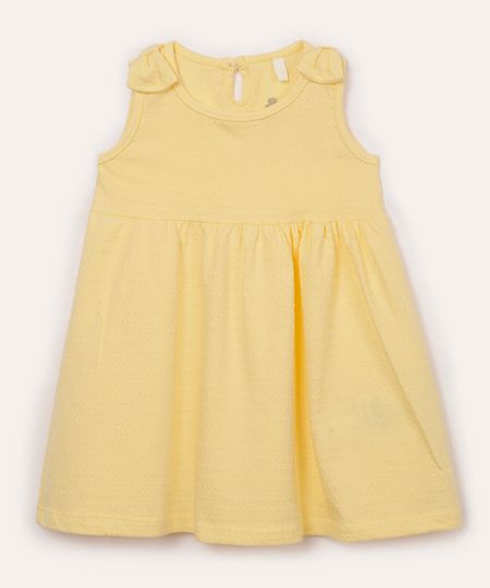 vestido de algodão infantil com laços amarelo 3-6