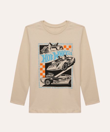 camiseta de algodão infantil hot wheels bege 8