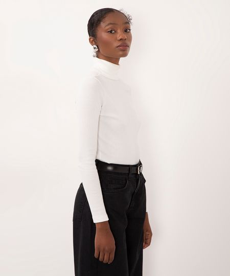 blusa de algodão cropped gola alta - off white M blusa de algodão cropped gola alta - off white M