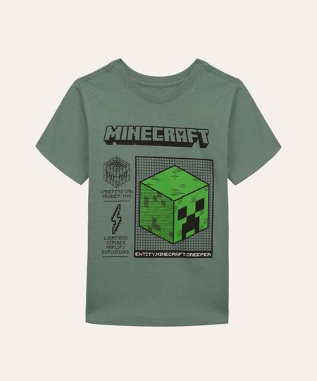 camiseta de algodão infantil minecraft verde médio 6