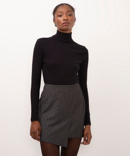 blusa de algodão cropped gola alta - preto PP blusa de algodão cropped gola alta - preto PP