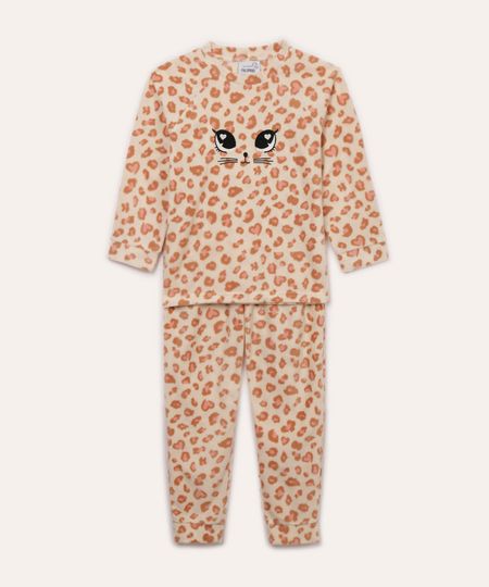 pijama de pelucia infantil oncinha bege 2