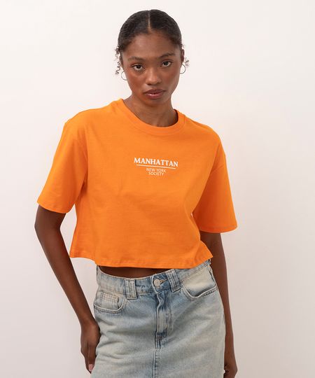 camiseta de algodão cropped manhattan laranja PP camiseta de algodão cropped manhattan laranja PP