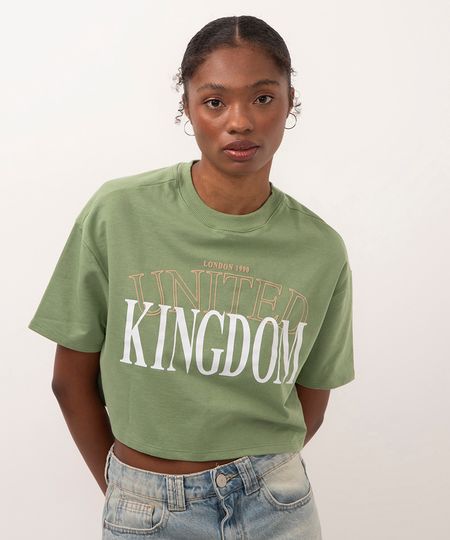 camiseta de moletinho cropped united kingdom verde PP
