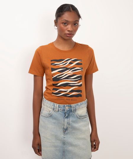 camiseta de algodão manga curta unique and brave marrom P camiseta de algodão manga curta unique and brave marrom P