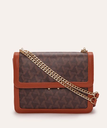 bolsa crossbody com alça corrente marrom UNICO