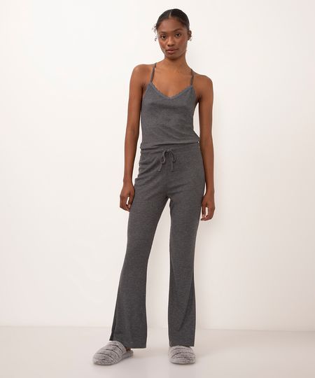 calça de pijama flare cinza PP