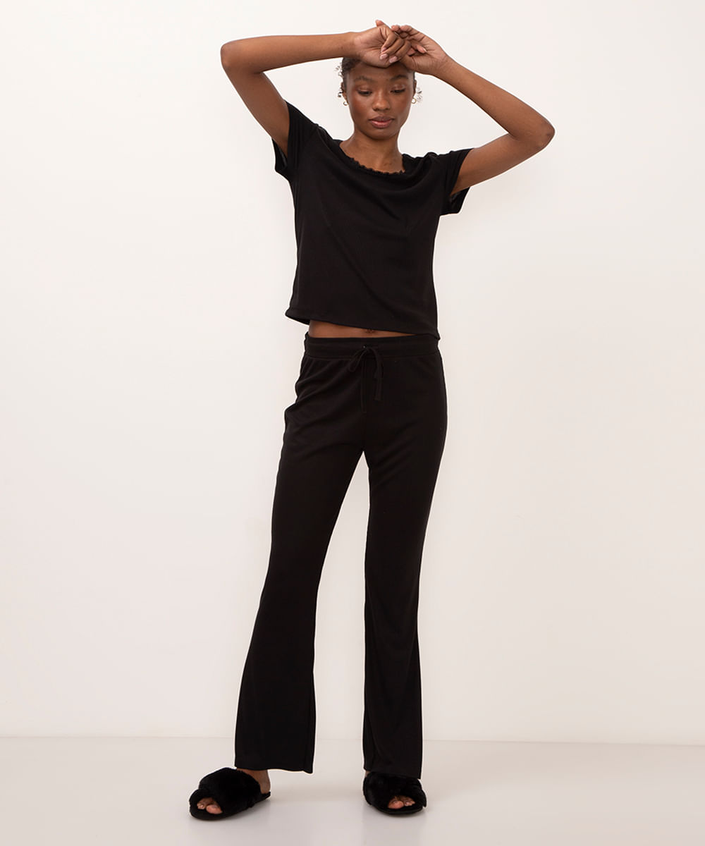 calça de pijama flare preto