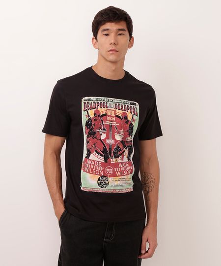 camiseta de algodão manga curta deadpool preto PP camiseta de algodão manga curta deadpool preto PP
