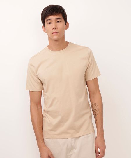 camiseta de algodão básica manga curta - bege claro P