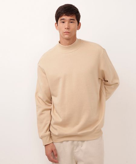 blusa de moletom gola alta bege PP