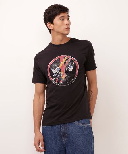 camiseta de algodão manga curta deadpool preto P camiseta de algodão manga curta deadpool preto P