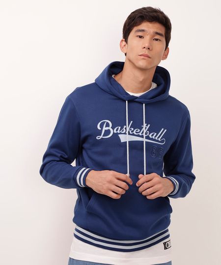 blusão de moletom basketball com capuz azul M blusão de moletom basketball com capuz azul M