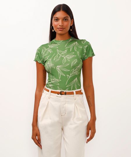 camiseta de viscose folhagem verde P