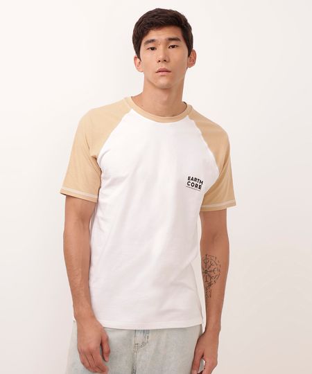 camiseta de algodão earth core raglan off white P