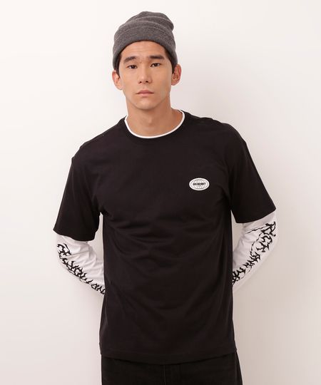camiseta manga longa bicolor rick and morty preto P