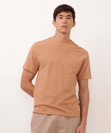 camiseta de algodão texturizada marrom PP