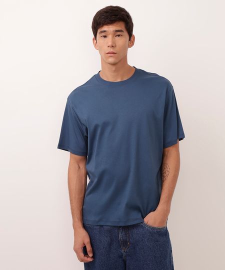 camiseta de algodão peruano manga curta azul marinho PP