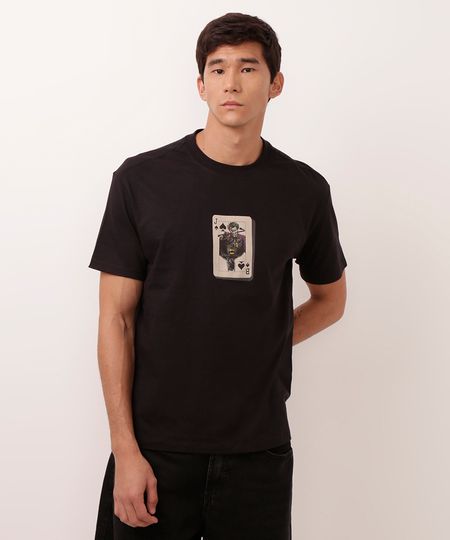 camiseta de algodão coringa preta GG