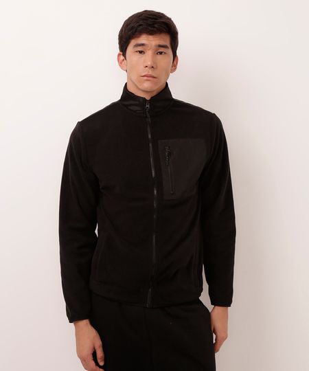 jaqueta de fleece com recorte esportiva ace preta P