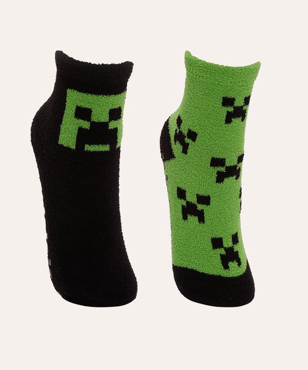 kit de 2 pares de meias infantis minecraft antiderrapante colorido 29-34