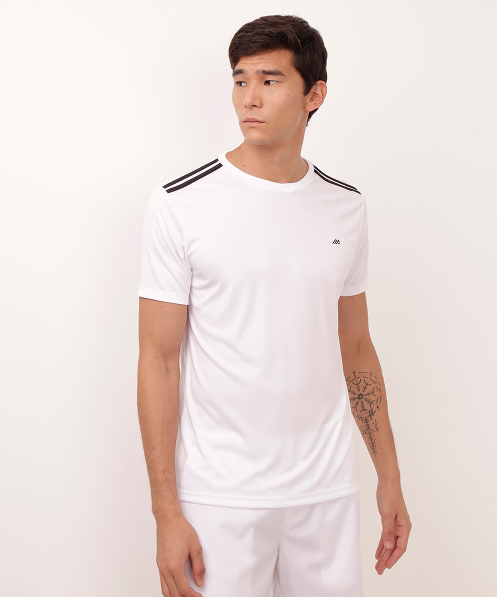 camiseta masculina esportiva ace com listras branca