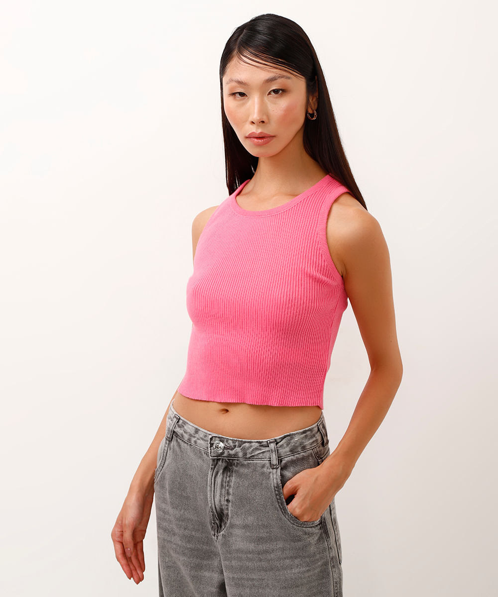 cropped regata de tricot rosa