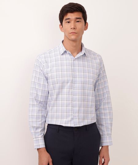 camisa comfort de algodão xadrez - azul claro M