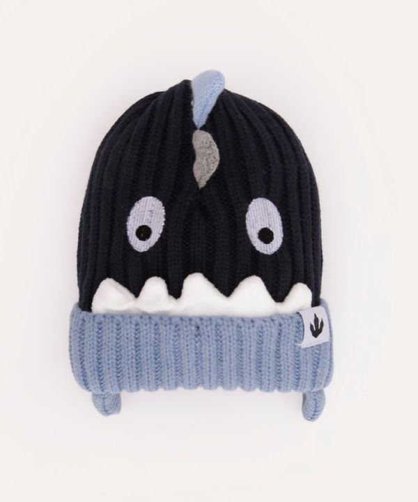 gorro de tricot infantil dinossauro azul marinho UNICO