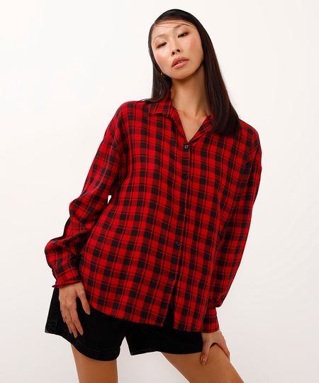 camisa xadrez manga longa vermelho PP