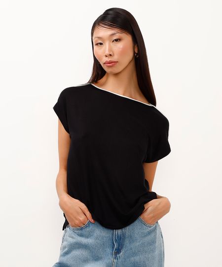 blusa de viscose manga japonesa bicolor preto M