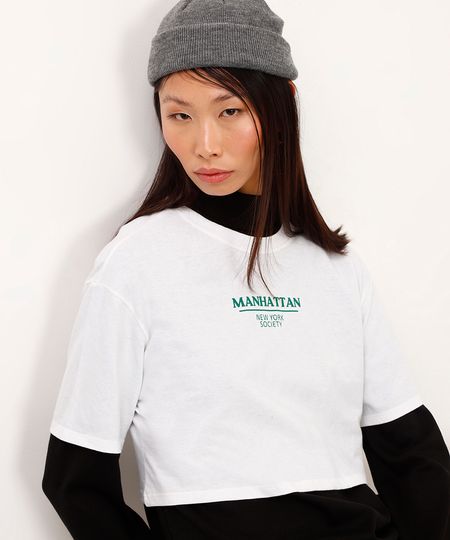 camiseta de algodão cropped manhattan off white PP camiseta de algodão cropped manhattan off white PP