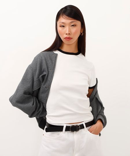 camiseta de algodão cropped bicolor off white M