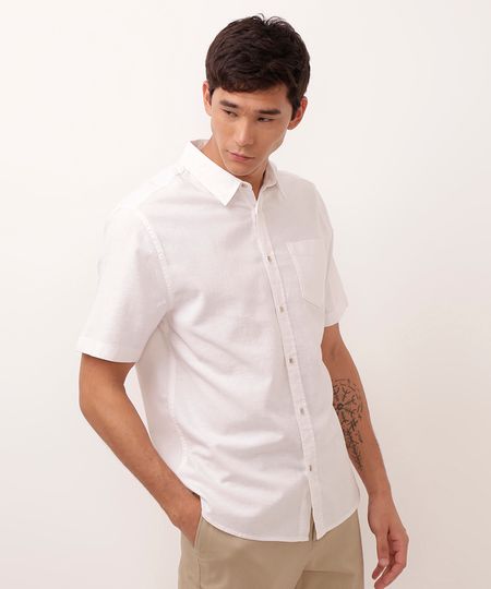 camisa comfort com linho manga curta branco G