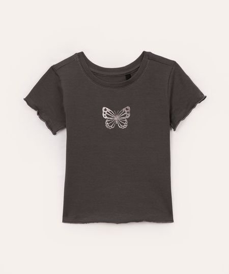 blusa de algodão infantil borboleta cinza 1