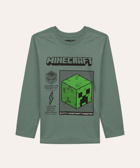 camiseta de algodão infantil minecraft verde 10